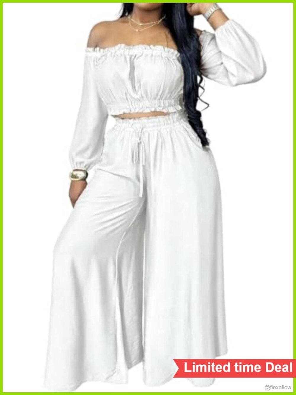 Off Shoulder Crop Top Wide Leg Pant Set 2 Piece Lounge Wear